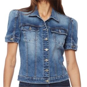 Wash Lab Short Sleeve Puff Sleeve Denim Jacket, medium